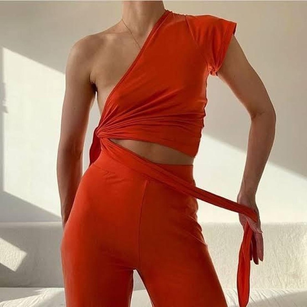 Paloma wool Carole one shoulder wrap top with matching pants